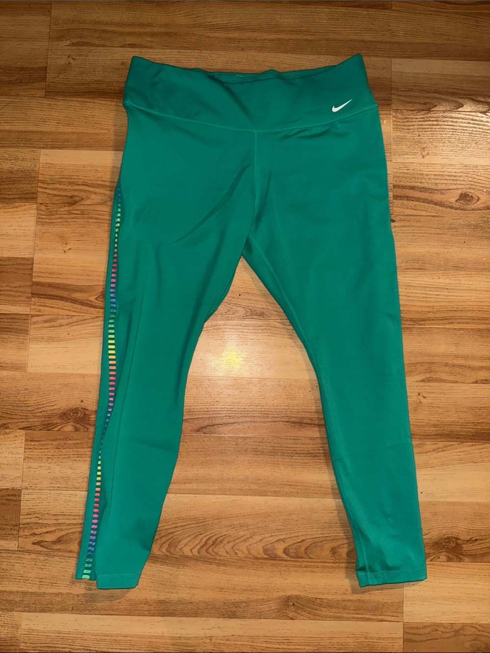 Nike Teal Women's Athletic Leggings with Rainbow Side Detail